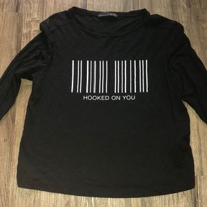 zara “hooked on you” barcode 3/4 sleeve tee